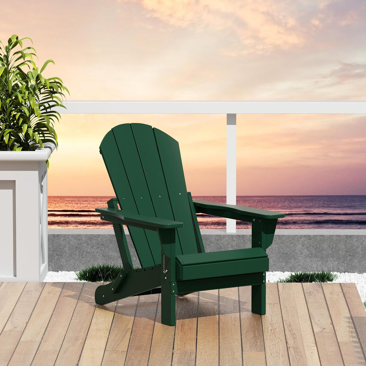 WO Home Furniture Laguna Folding Adirondack Chair, HDPE Patio Chair, All Weather Use Fire Pit Chair for Outdoor Garden, Backyard, Deck, Pool, Dark Green