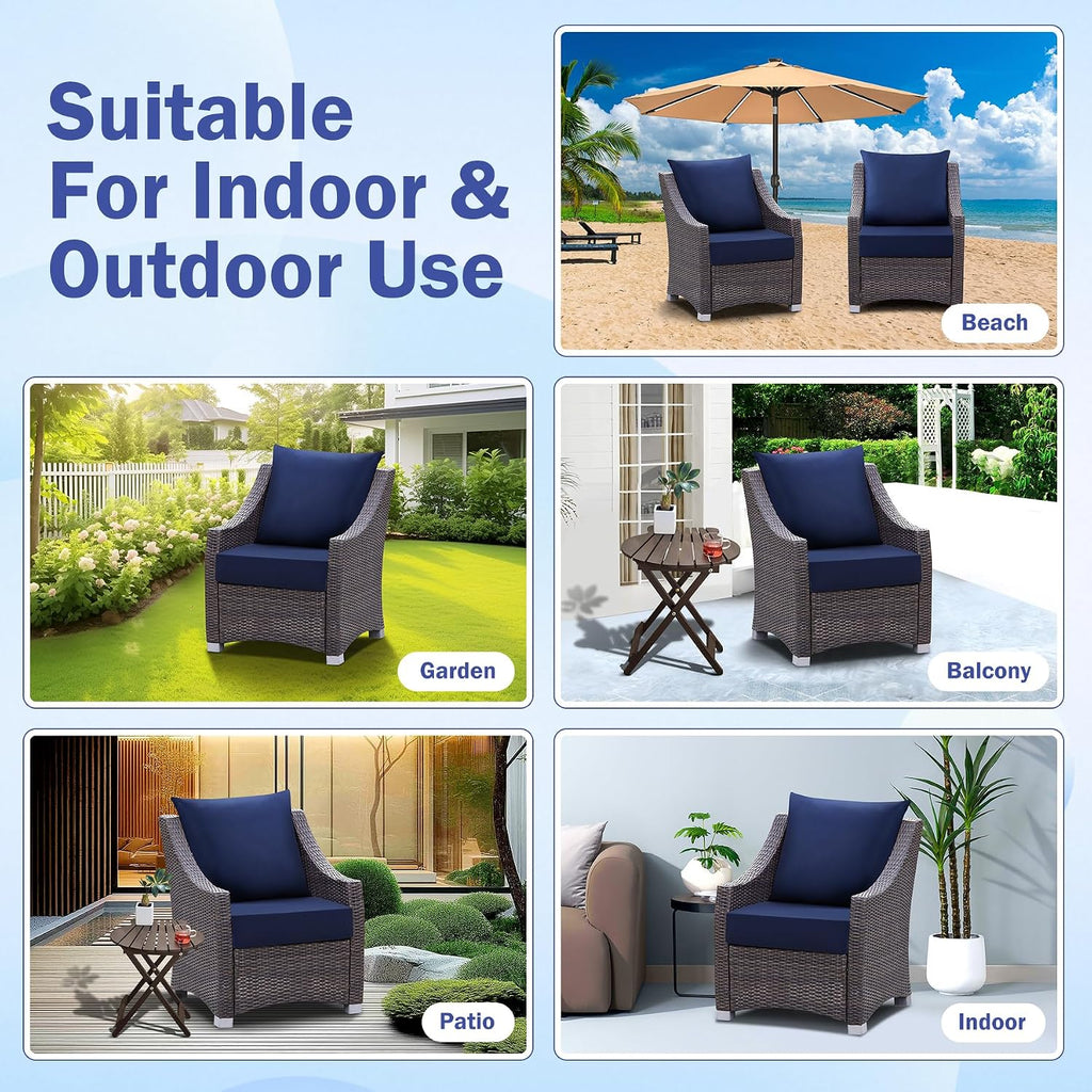 Outdoor Chair Cushions, 24 x 24 Inch Outdoor Cushion for Patio Furniture, Patio Chair Cushion, Waterproof & Fade Resistant Deep Patio Furniture Cushions Set with Handle and Ties, Navy Blue (Set of 4)