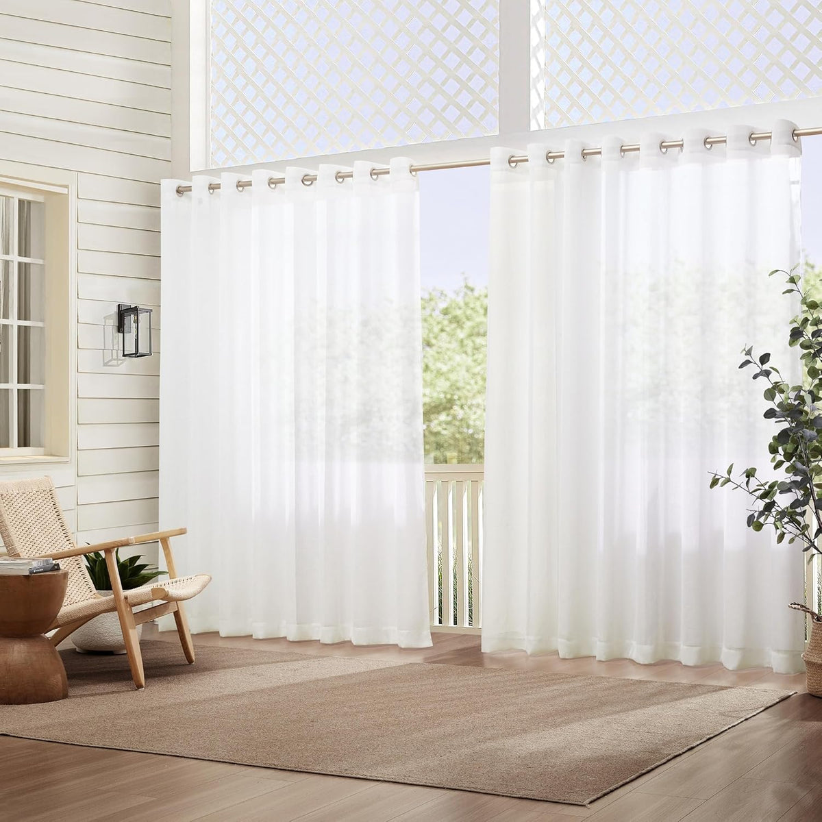 Threadmade Carmen Sheer Extra Wide Indoor/Outdoor Sheer Window Curtain, White - 114" W x 95" L