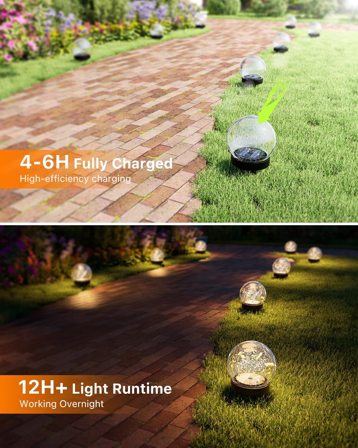 4 Pack 3.94" Warm White Solar Powered Cracked Glass Globe Lights