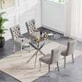 SSLine Modern 5-Piece Silver Glass Dining Table Set for 4, 51" Long Rectangle Glass Kitchen Table with 4 Grey Tufted Chairs for Kitchen Home Office