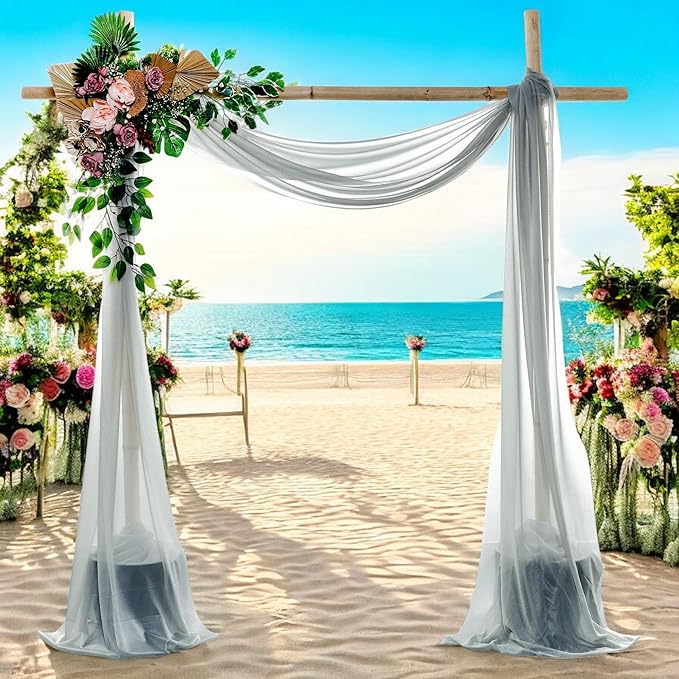 MDS Halloween Chiffon Draping Fabric - 2 Panel, 30" Wide x 50ft Long - Sheer Spooky Arbor & Canopy Drapery for Haunted House Backdrops, Party Ceilings, DIY Costumes & Themed Events - Gray (Pack of 2)