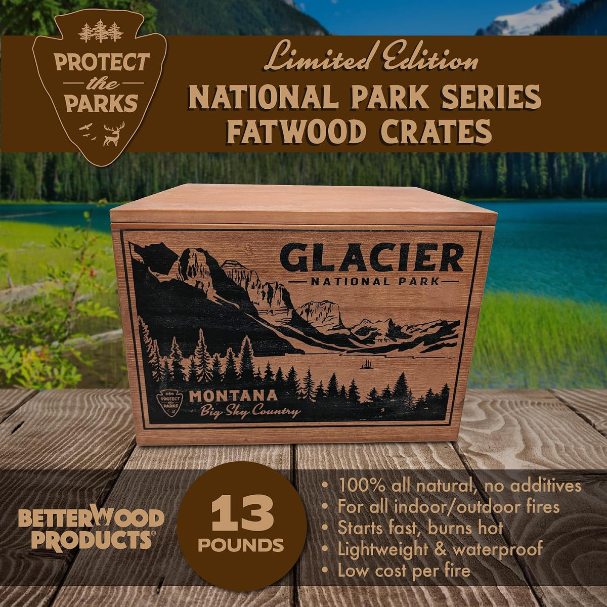 Better Wood Products Fatwood Fire Starter Sticks, Glacier Crate, 13 lb