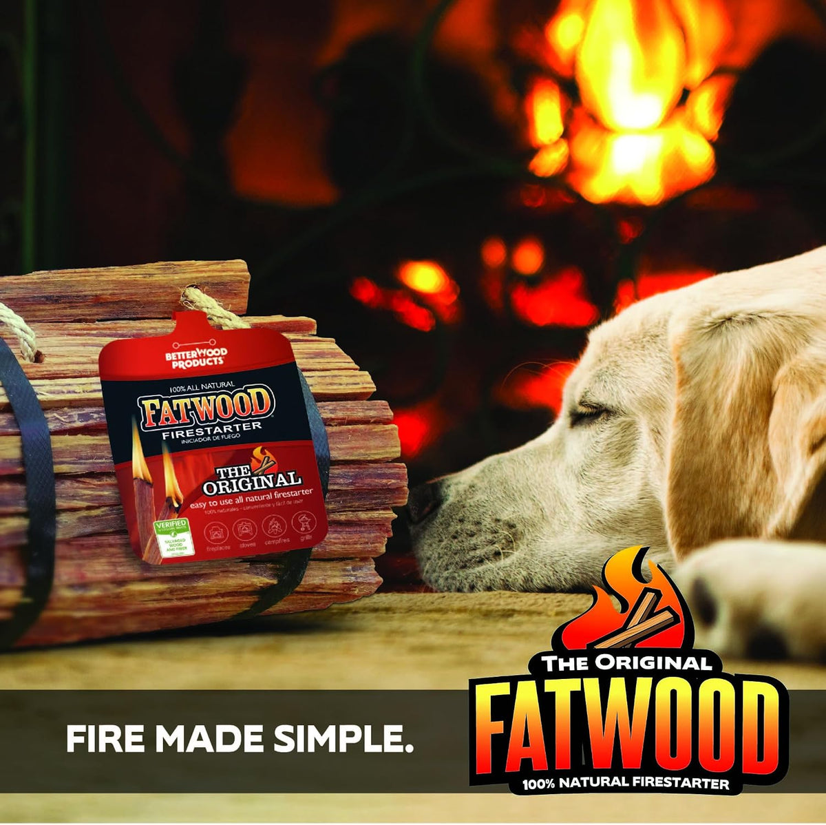 BetterWood Products Natural Pine Fatwood Fire Starter Burlap Bag, 10 Lb