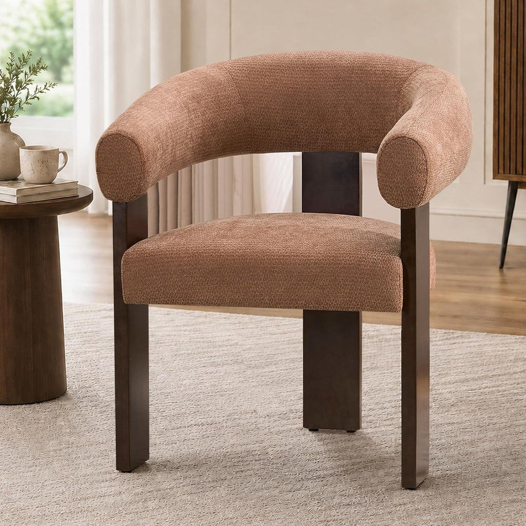 Modern Accent Chair, Barrel Armchair, U-Shaped Backrest, Brown