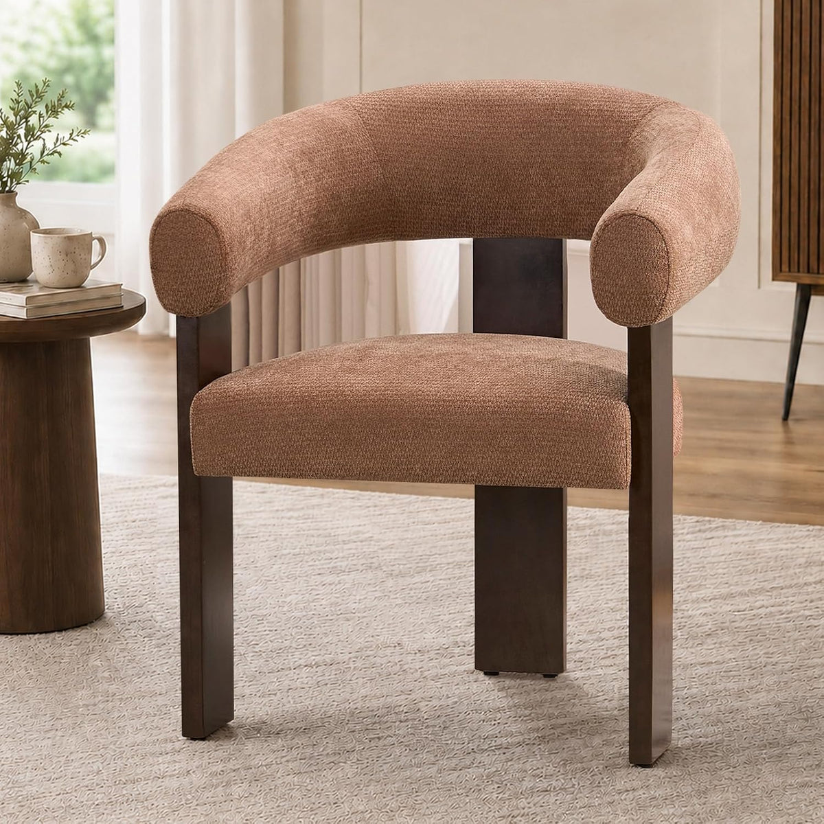 Modern Accent Chair, Barrel Armchair, U-Shaped Backrest, Brown