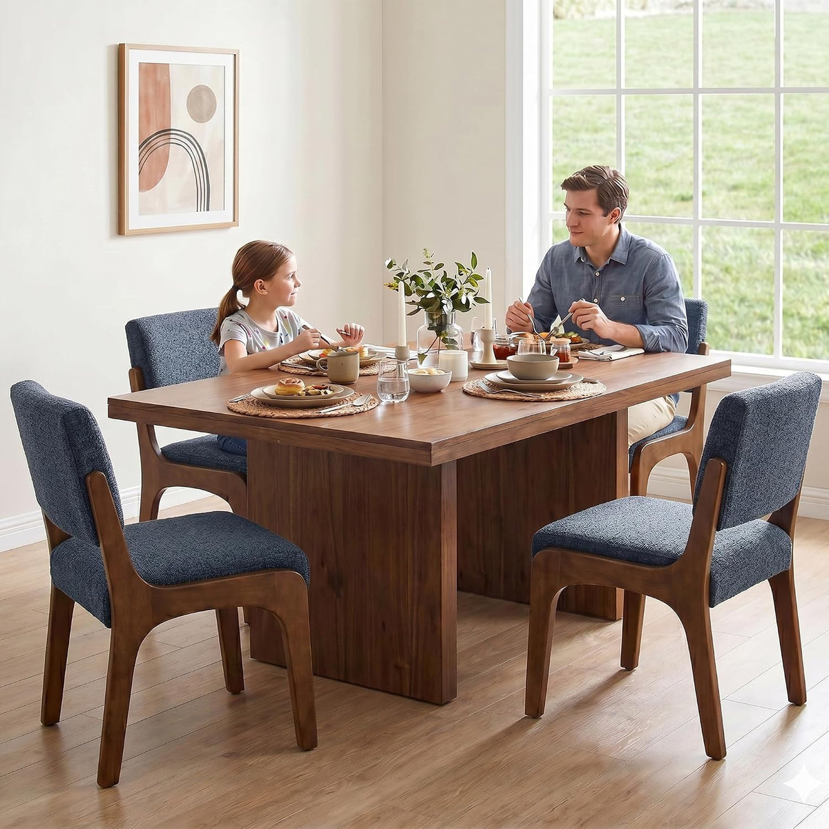 VKNOW Dining Chairs Set of 2, Modern Kitchen Chairs with Wood Legs, Blue