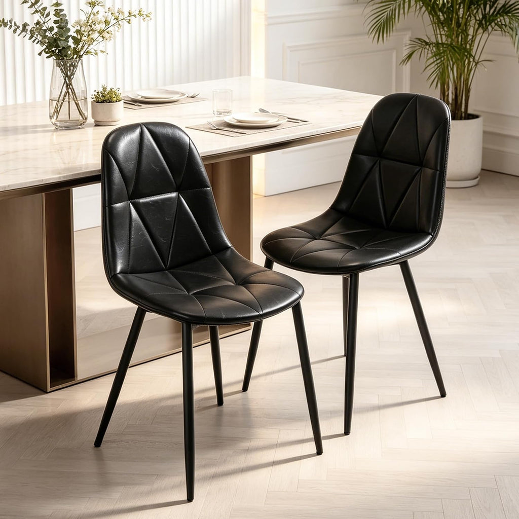 Set of 4 Black Dining Chairs – Modern Armless Kitchen & Dining Chairs, Faux Leather Upholstery, Ergonomic Backrest & Sturdy Metal Legs