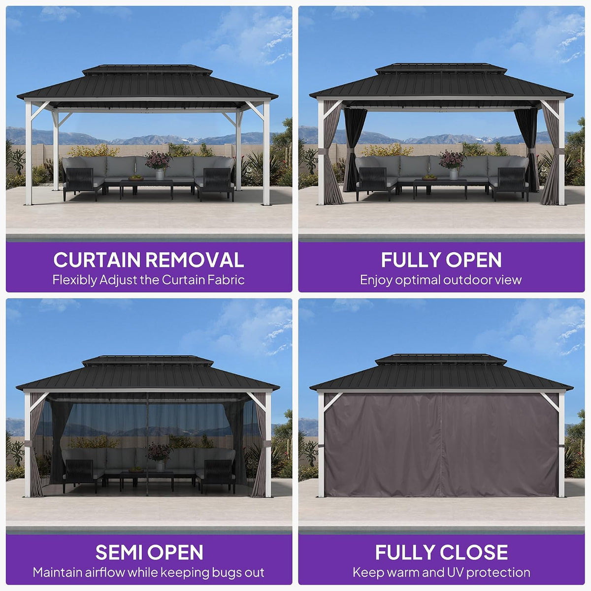 PURPLE LEAF Hardtop Gazebo 10' x 16' White Pavilion Galvanized Steel Roof