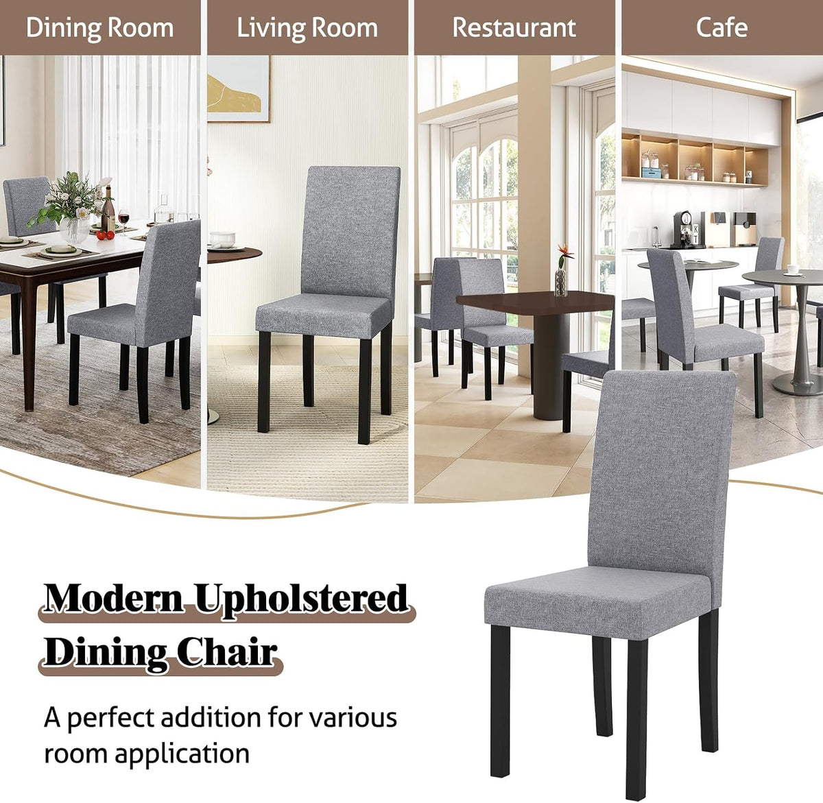 GOFLAME Upholstered Dining Chairs Set of 2, Fabric Kitchen Chairs with Padded Seat, Tilt Backrest, Rubber Wood Legs, Armless Side Chairs for Dining Room, Living Room, Restaurant, Light Gray