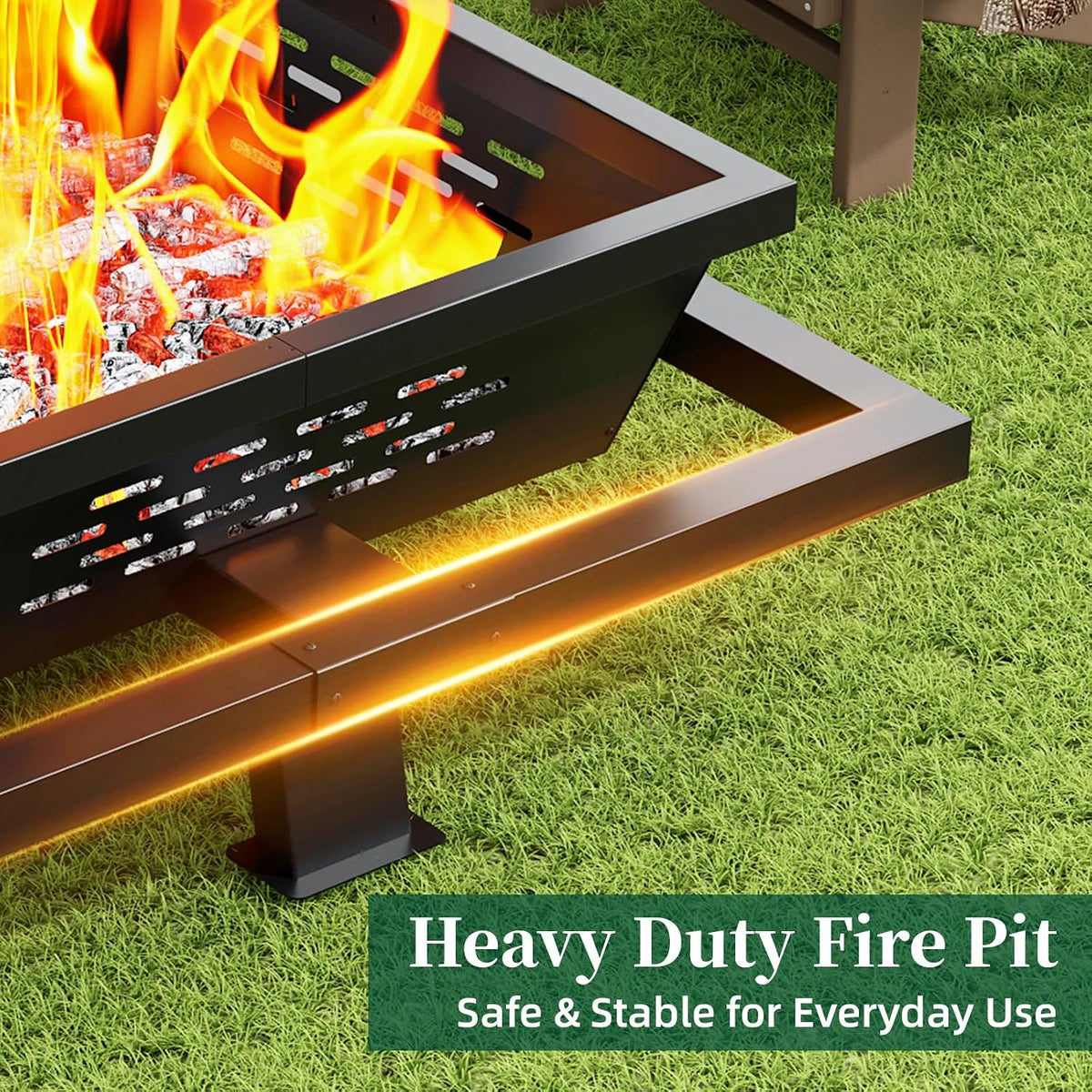 36 Inch Fire Pit for Outside, Outdoor Wood Burning Firepit with Poker, Heavy Duty Fire Pit for Camping, Backyard, Patio