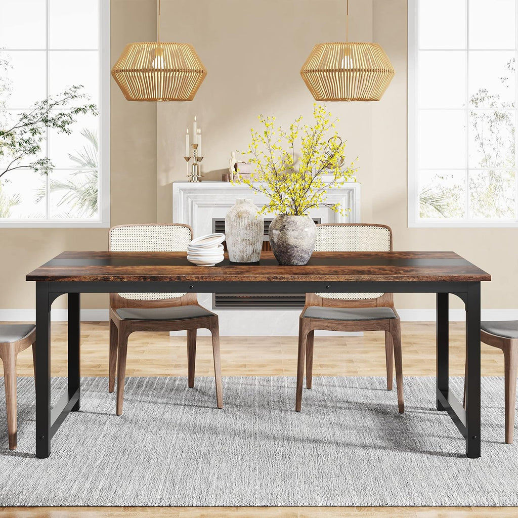 Tribesigns 71"x31.5" Dining Table, Industrial Kitchen Table for 6-8 Person, Rectangular Dinner Table for Dining Room Kitchen Living Room, with Heavy Duty Metal Legs, Brown