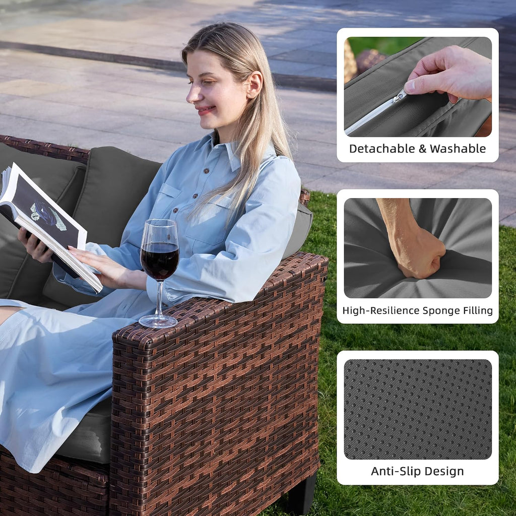 UDPATIO Patio Furniture Set, 5 Pieces Outdoor Conversation Sets with Rocking Swivel Chairs, Wicker Rattan Outdoor Sofa Set with Storage Table and Waterproof Covers for Backyard, Deck, Porch, Grey