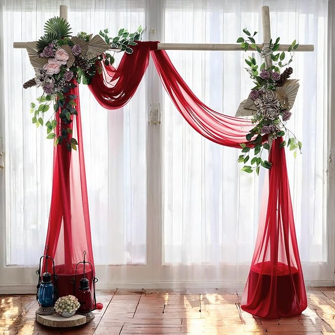 MDS Halloween Chiffon Draping Fabric - 2 Panel, 30" Wide x 50ft Long - Sheer Spooky Arbor & Canopy Drapery for Haunted House Backdrops, Party Ceilings, DIY Costumes & Themed Events - Apple Red (Pack of 2)