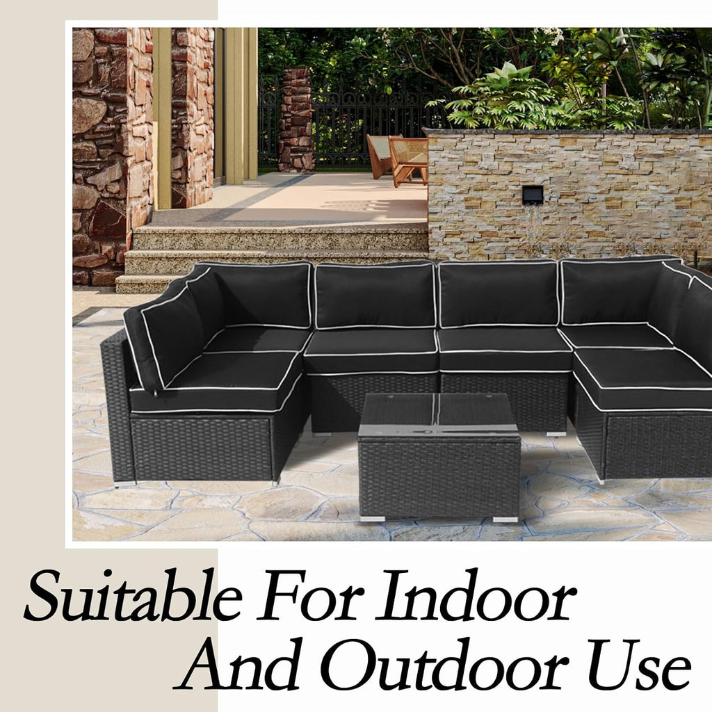 14Pieces Patio Cushion Covers Replacement,Outdoor Couch Cushions Covers Waterproof Furniture Cushion Covers Slipcovers Set with Zippers,Cover Only(Black+White, 25.6×25.6×3.94inches)