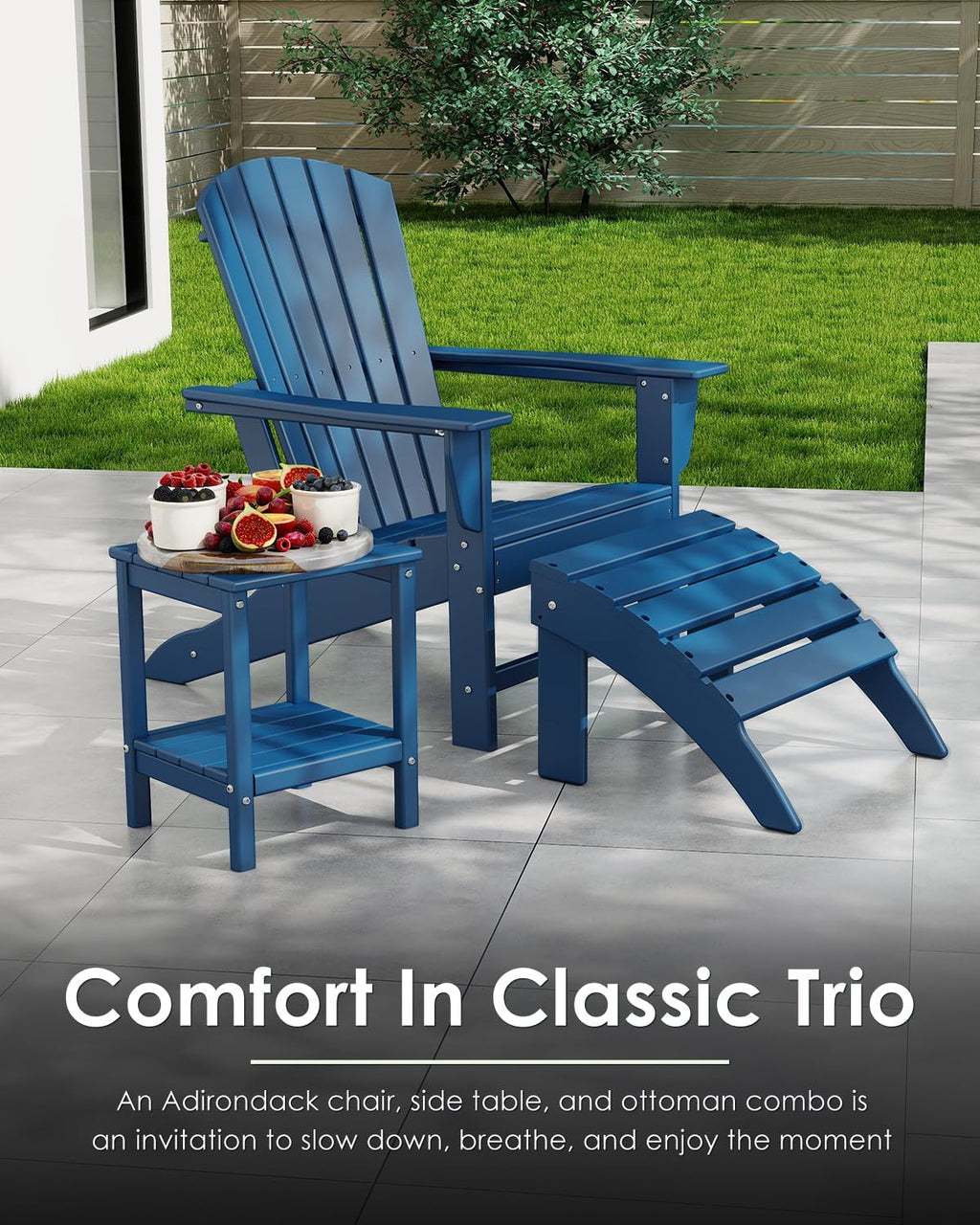 GREENVINES Oversized Adirondack Chairs Set of 6, All Weather HDPE, Blue