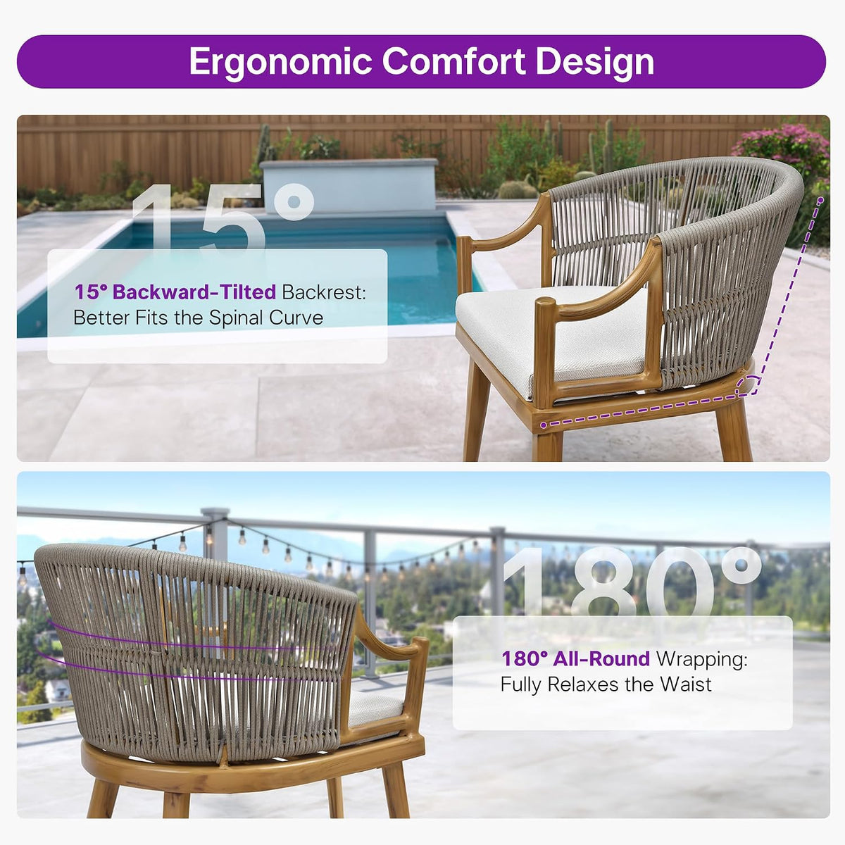 PURPLE LEAF Outdoor Dining Set for 8 Aluminum Table Set w/Cushions, Teak