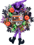 Halloween Wreath for Front Door,20 inch Whimsical mesh Wreath with Witch