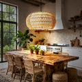 19" Boho Rattan Chandelier for Dining Room 5-Lights Farmhouse Chandelier