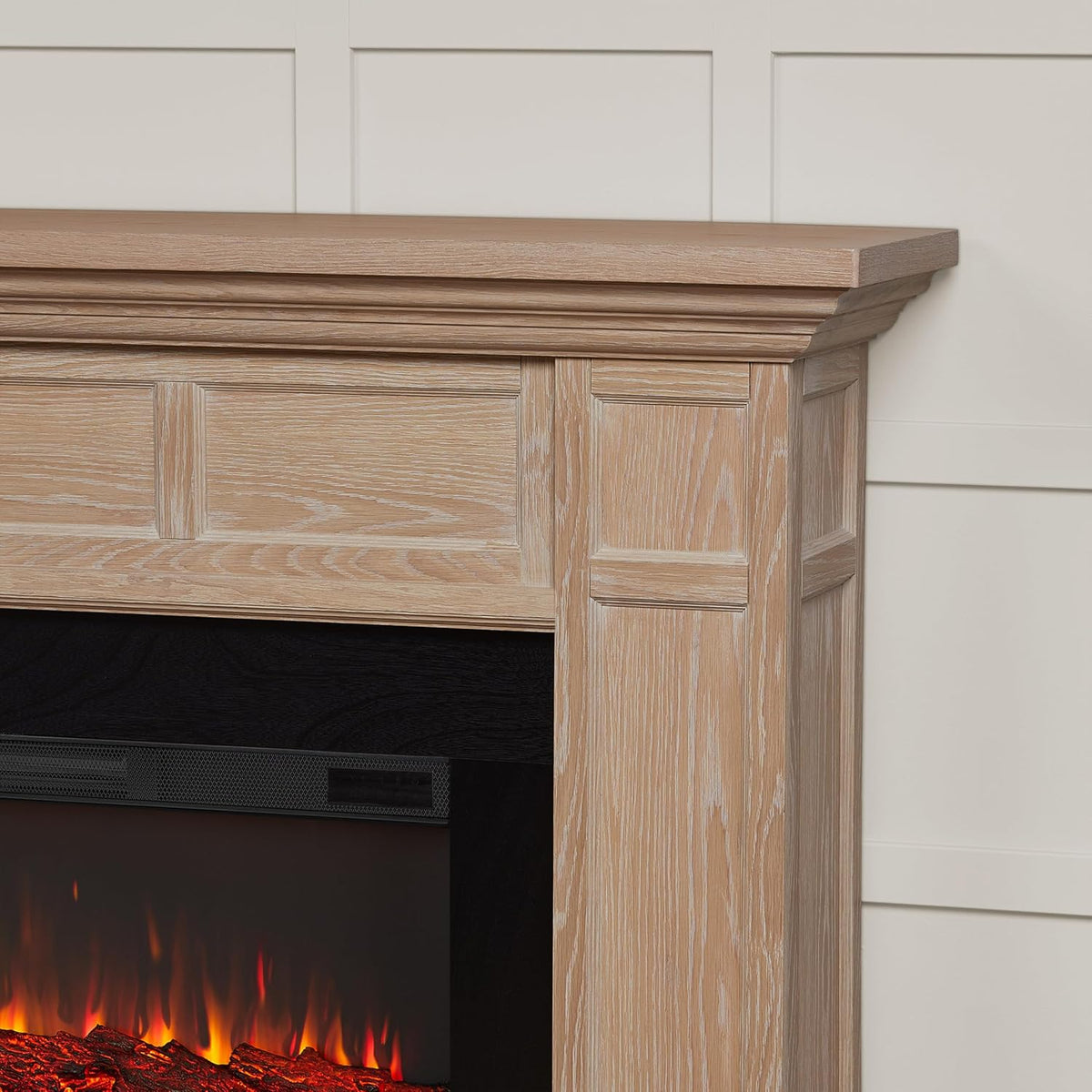 Real Flame Alcott 75” Electric Fireplace with Mantel for Living Room or Bedroom, Replaceable Fireplace Insert Heater, Realistic Log and Flame Effect, Remote Control, Timer
