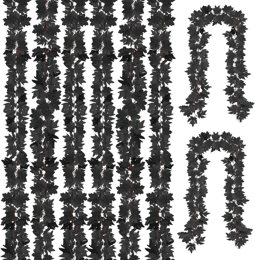 Obbsie 8 Pack 7.8Ft Black Maple Leaf Garland, Halloween Fall Decor