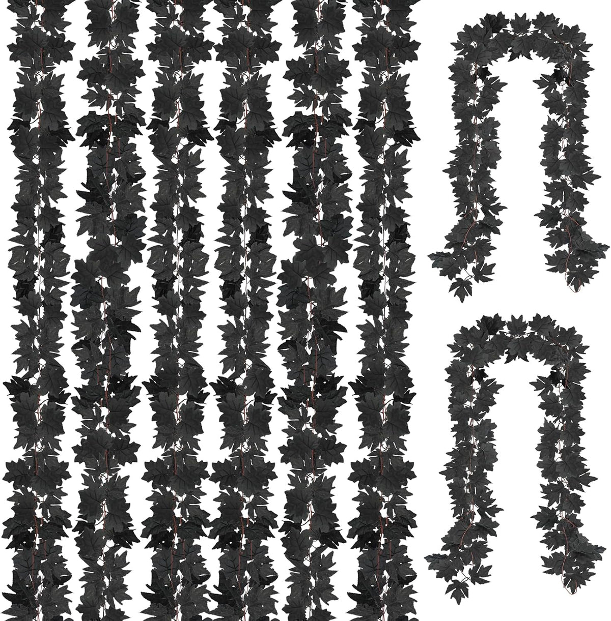 Obbsie 8 Pack 7.8Ft Black Maple Leaf Garland, Halloween Fall Decor
