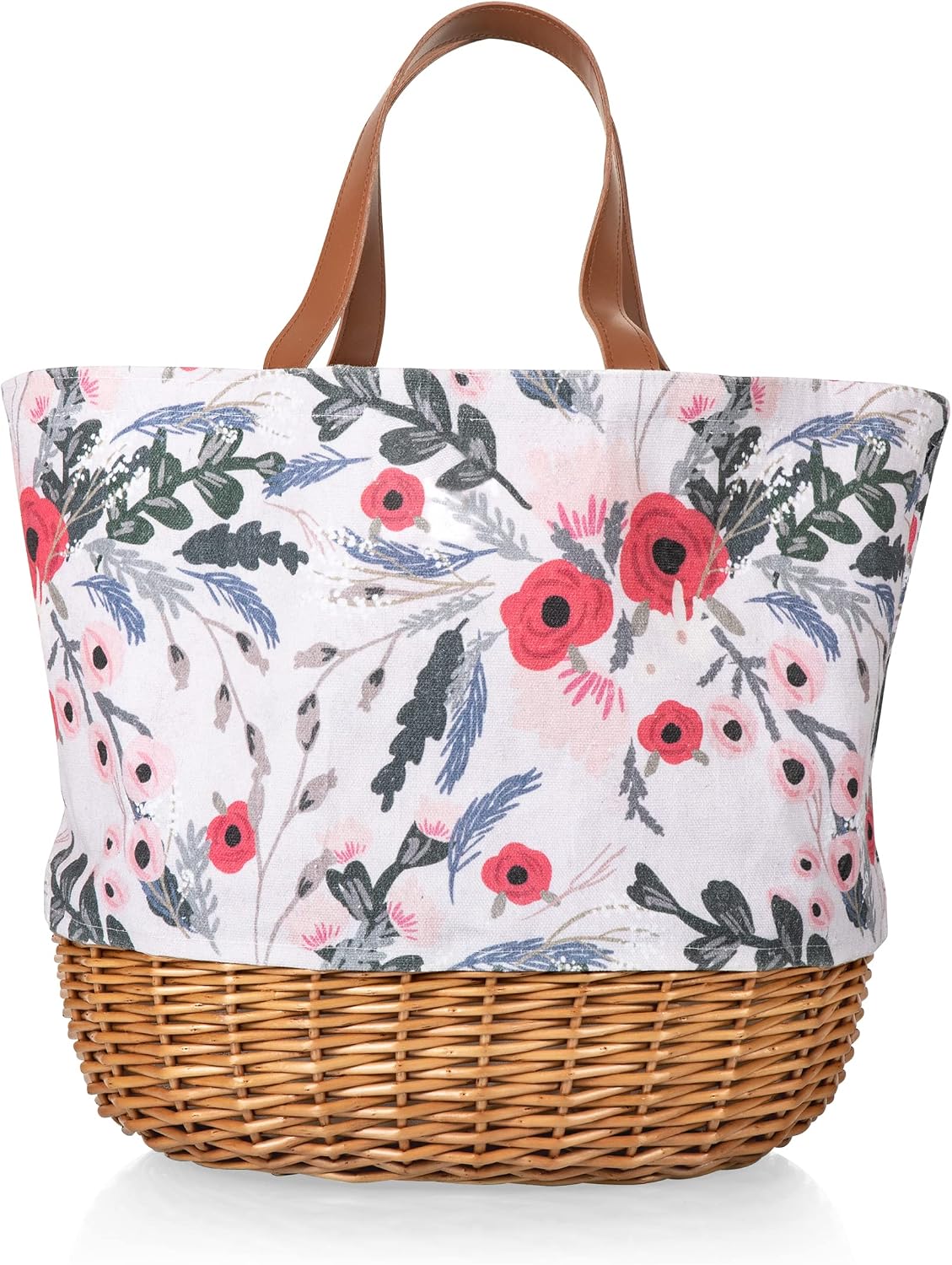 Picnic TIME Promenade Picnic Basket for 2, Canvas and Willow Picnic Set - Includes Utensil Set, Glasses, and Plates, (Floral Pattern)