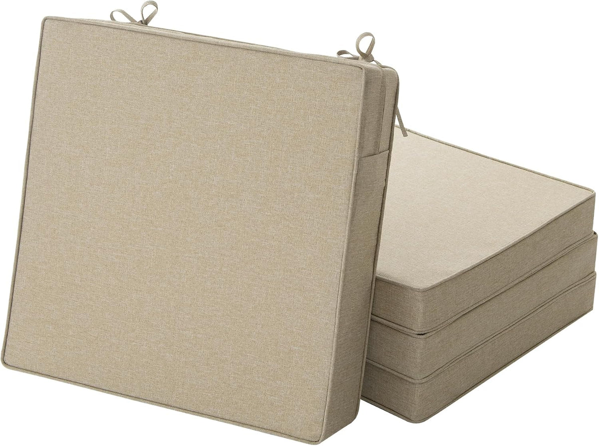 Outdoor Chair Cushions, Water-Resistant & Fade-Resistant, Patio Furniture Seat Replacement Chair Pads with Ties Zipper, Removable Cover, Non-Slip Bottom, Set of 4, 18.5 x 16 Inch, Natural