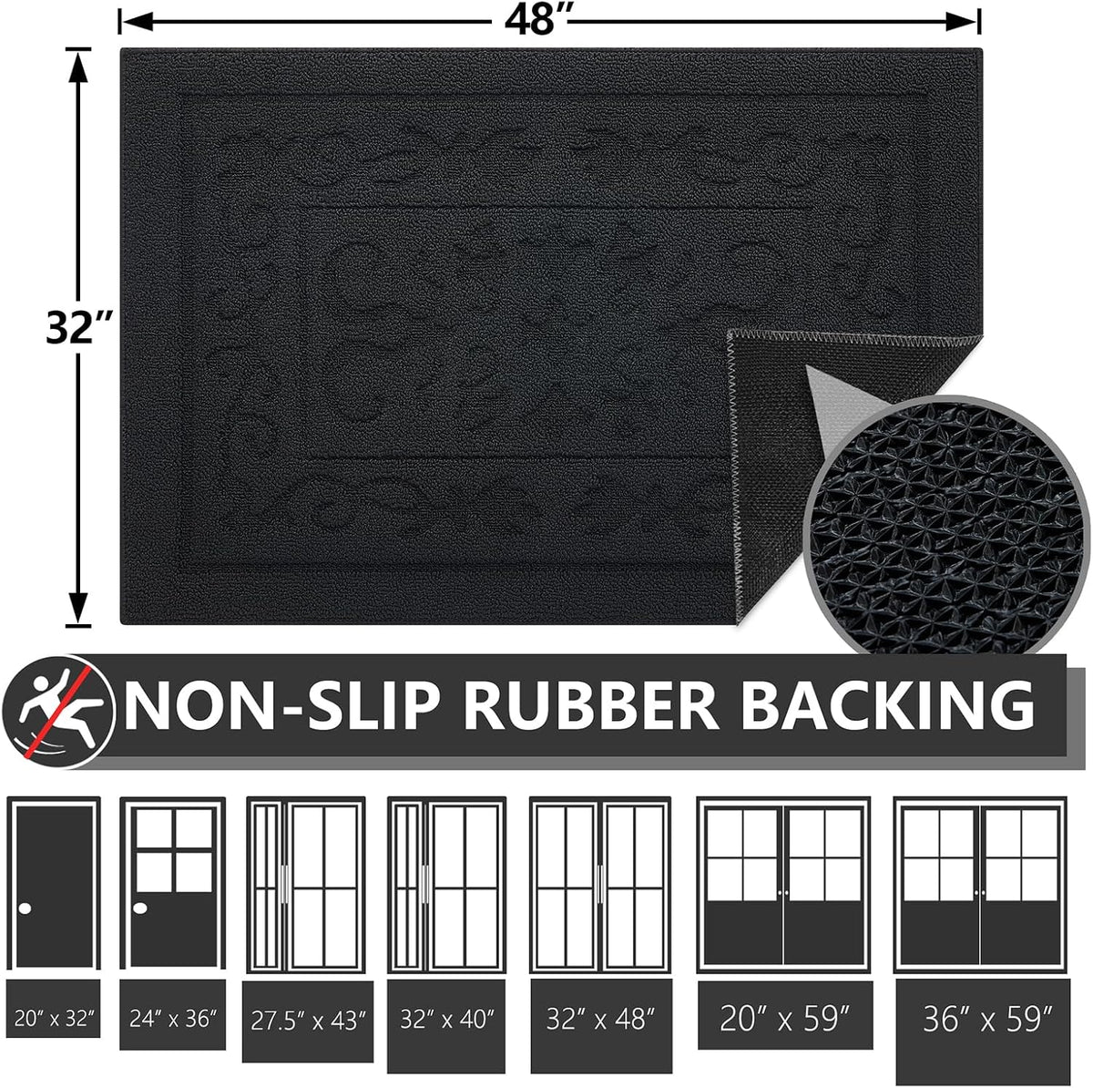 foneyi dirt trapper door mat 32" x 48", side view