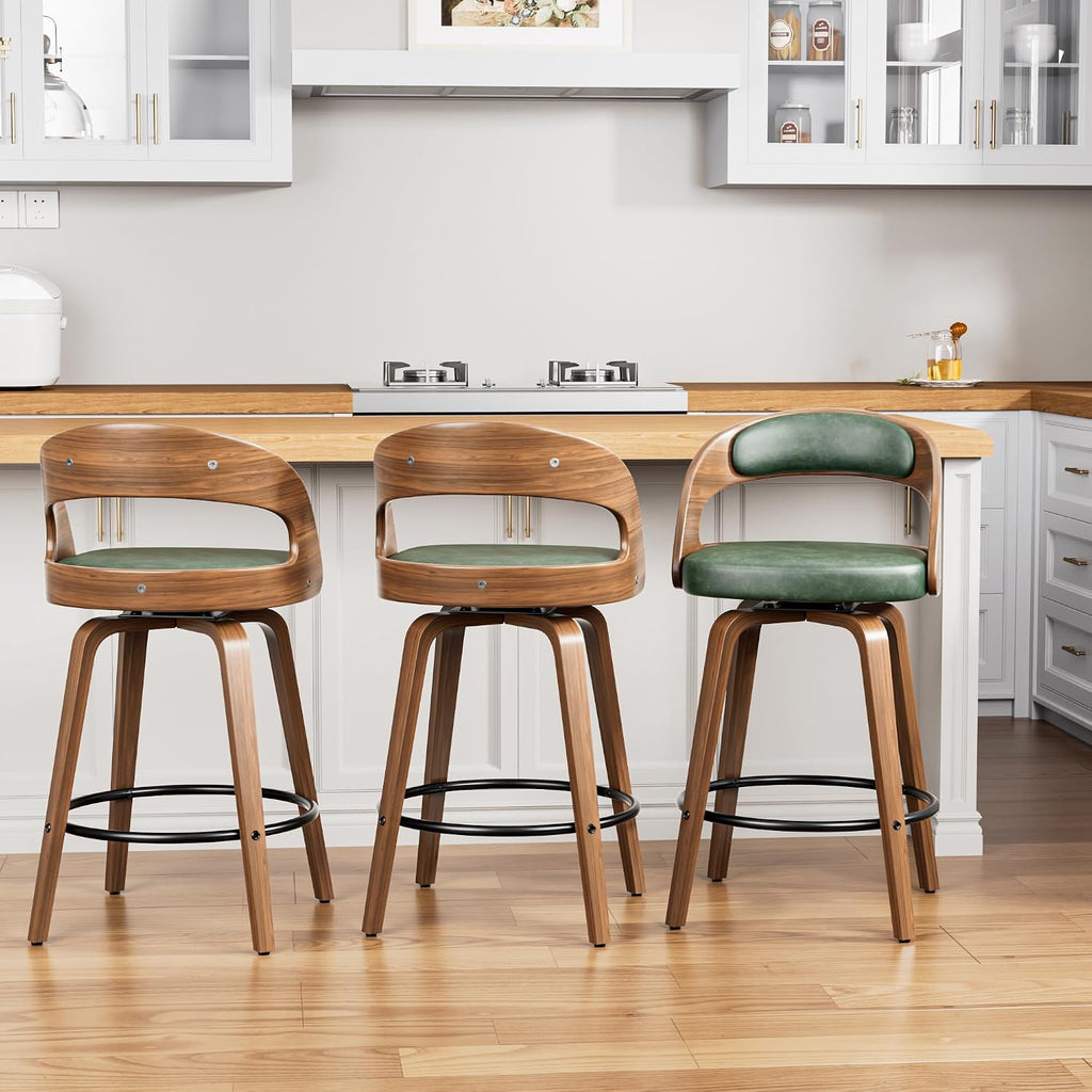 YaFiti Bar Stools Set of 3, 26" Bentwood Counter Height Barstools, Green