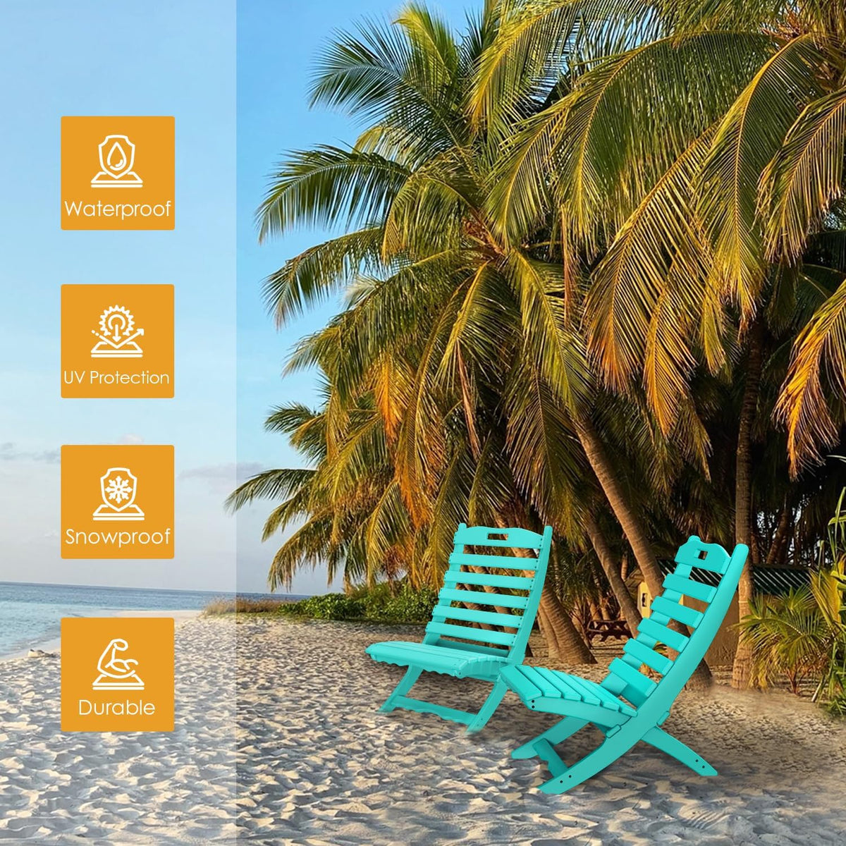 IVY&LANE Portable Xavier-Chairs Set of 2 | Folding-Adirondack-Chair | Wave | HDPE Plastic | Aqua | All-Weather Resistant | for Outdoor Fire-Pit Patio Lawn Beach Poolside