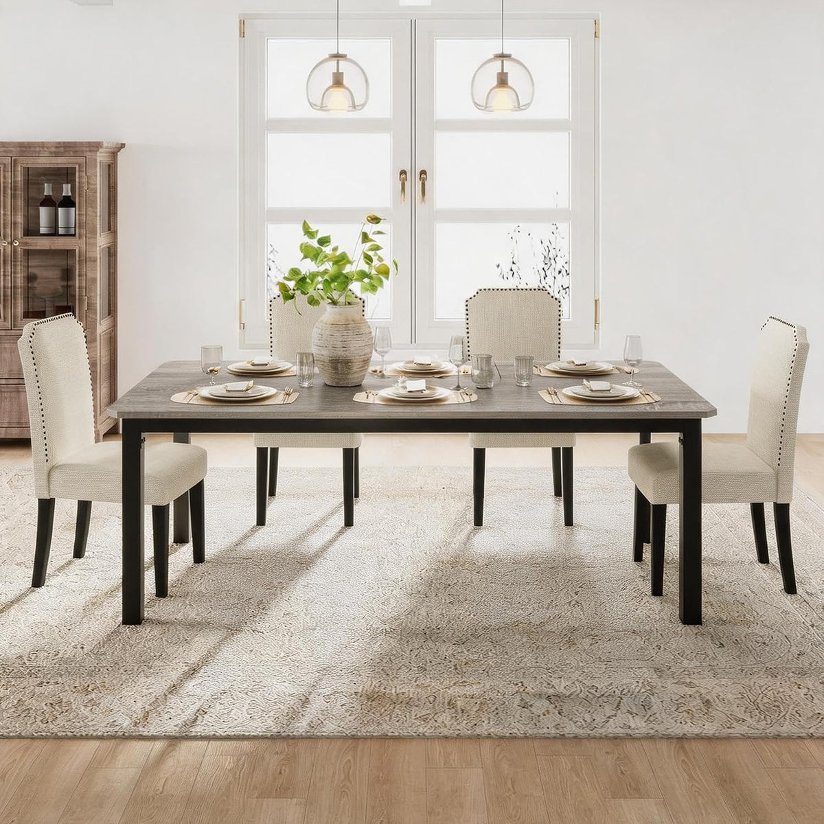 Garvee 78.7" Dining Table for 8-10 People, Grey Kitchen Tables (Only Table)