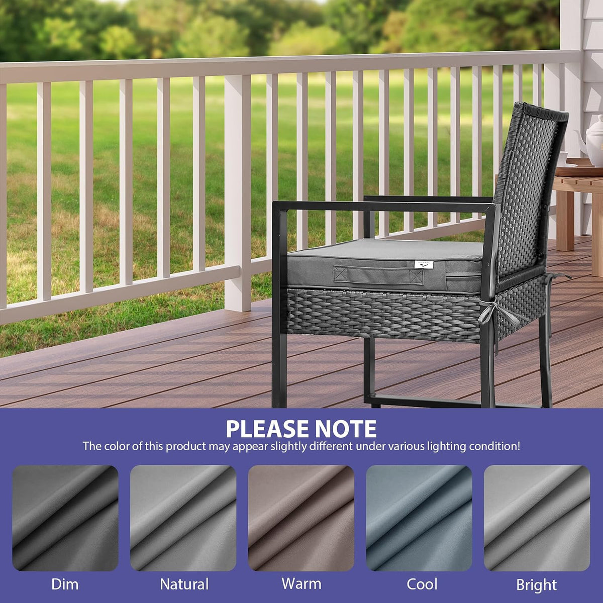 IPYNBAP Outdoor Chair Cushions Set of 4 -Waterproof Outdoor Seat Cushions for Patio Furniture, Patio Chair Cushion with Handle and Ties, Out Door Chair Pads,19x19x3-Square, Grey
