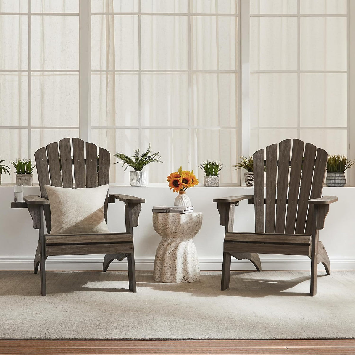 Psilvam Adirondack Chairs Set of 2 with Cup Holder, Light Gray