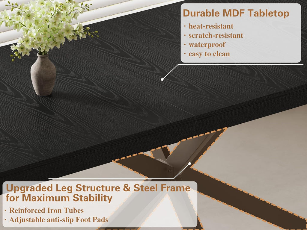 Extendable Dining Room Table for 4 6 8,55"-70" Kitchen Table Leaf,Black