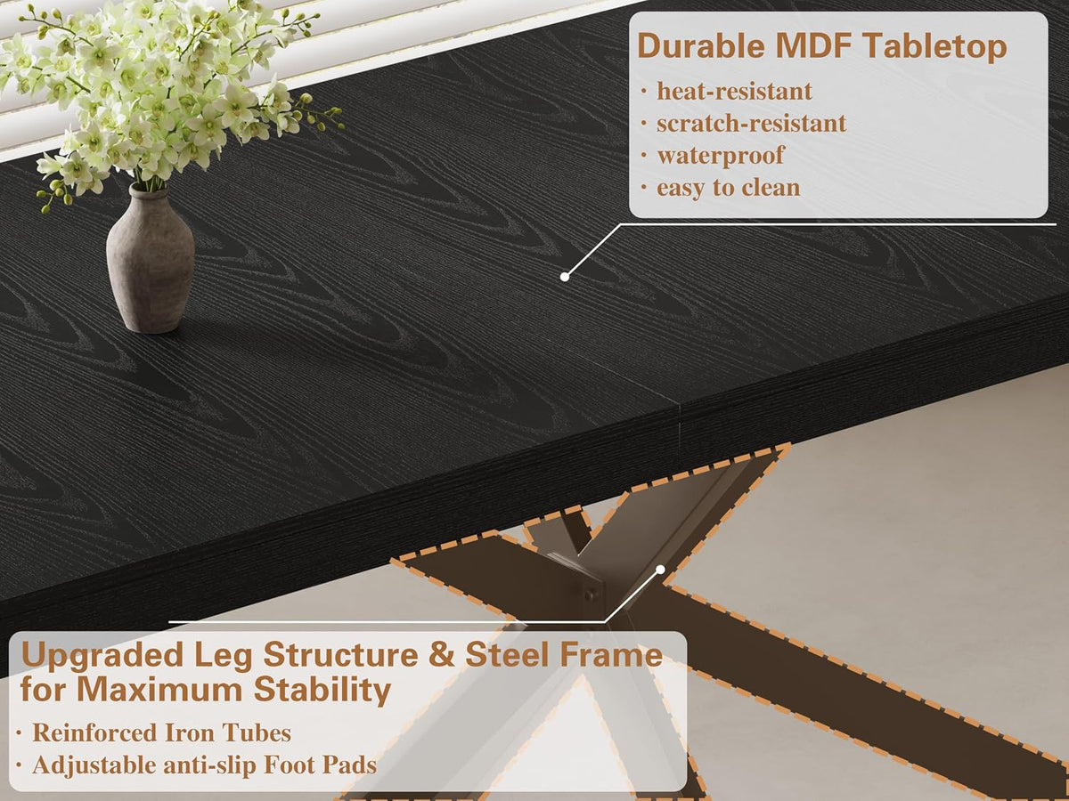 Extendable Dining Room Table for 4 6 8,55"-70" Kitchen Table Leaf,Black