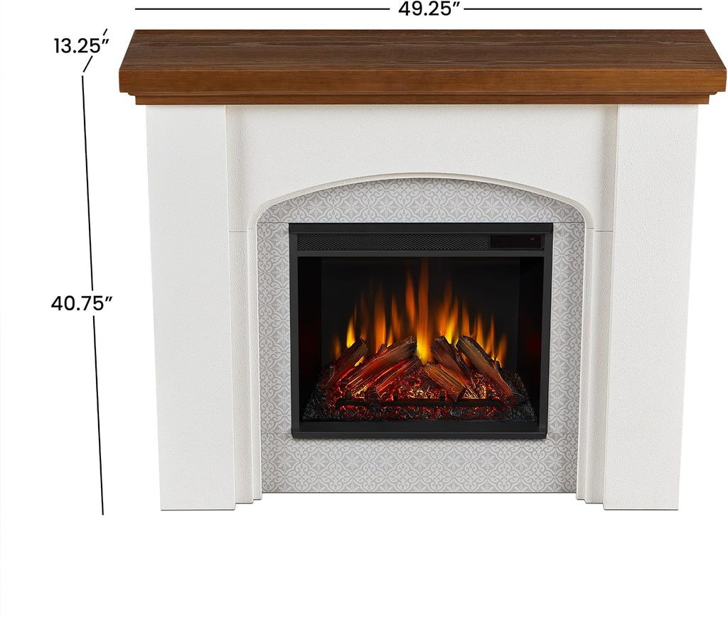 Real Flame Anika 49" Electric Fireplace with Mantel for Living Room or Bedroom, Replaceable Fireplace Insert Heater, Realistic Log and Flame Effect, Remote Control, Timer, White