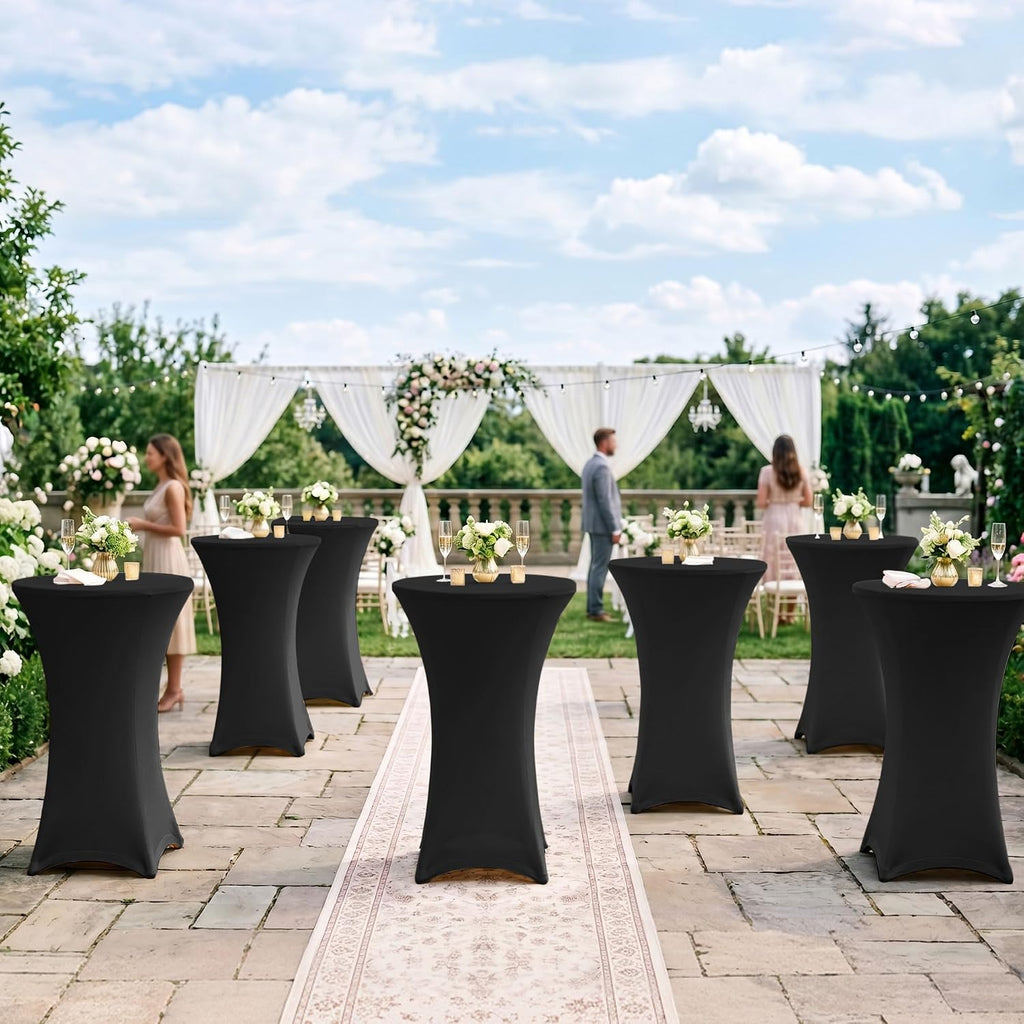 cocktail table covers-black spandex round high top table, side view