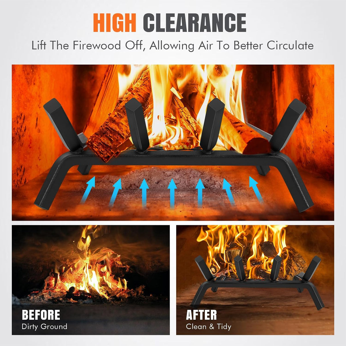 INNO STAGE 14 Inch Fireplace Grate with Ember Retainer