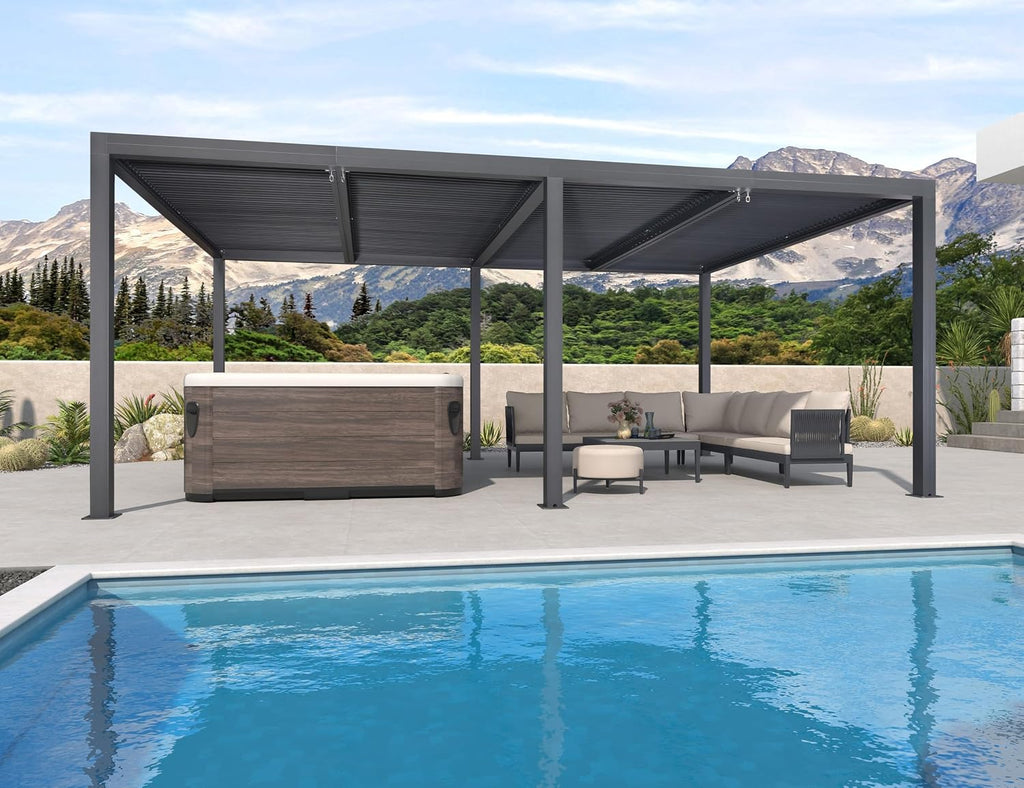 PURPLE LEAF Louvered Pergola 12' x 20' 94AS with Four Adjustable Roof Gray