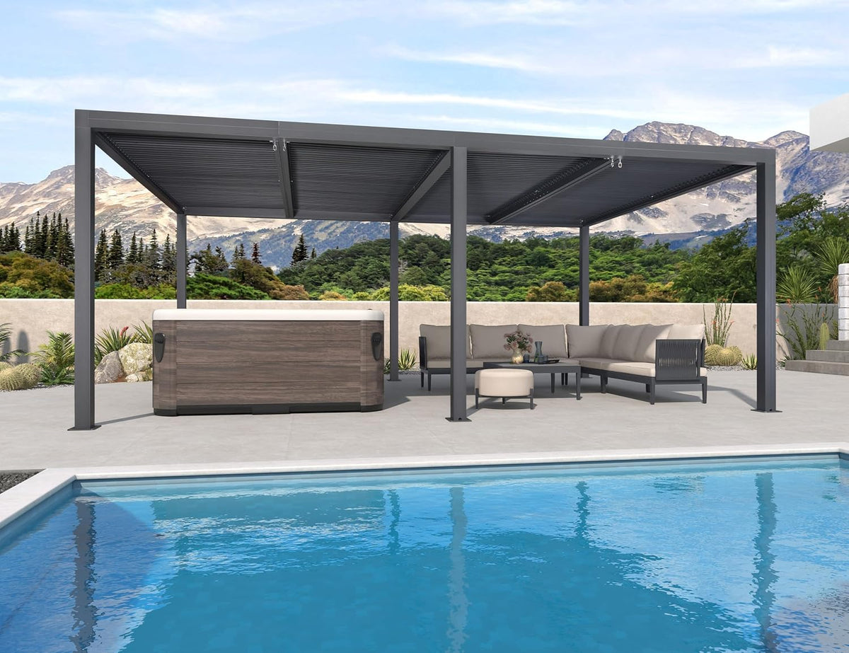 PURPLE LEAF Louvered Pergola 12' x 20' 94AS with Four Adjustable Roof Gray