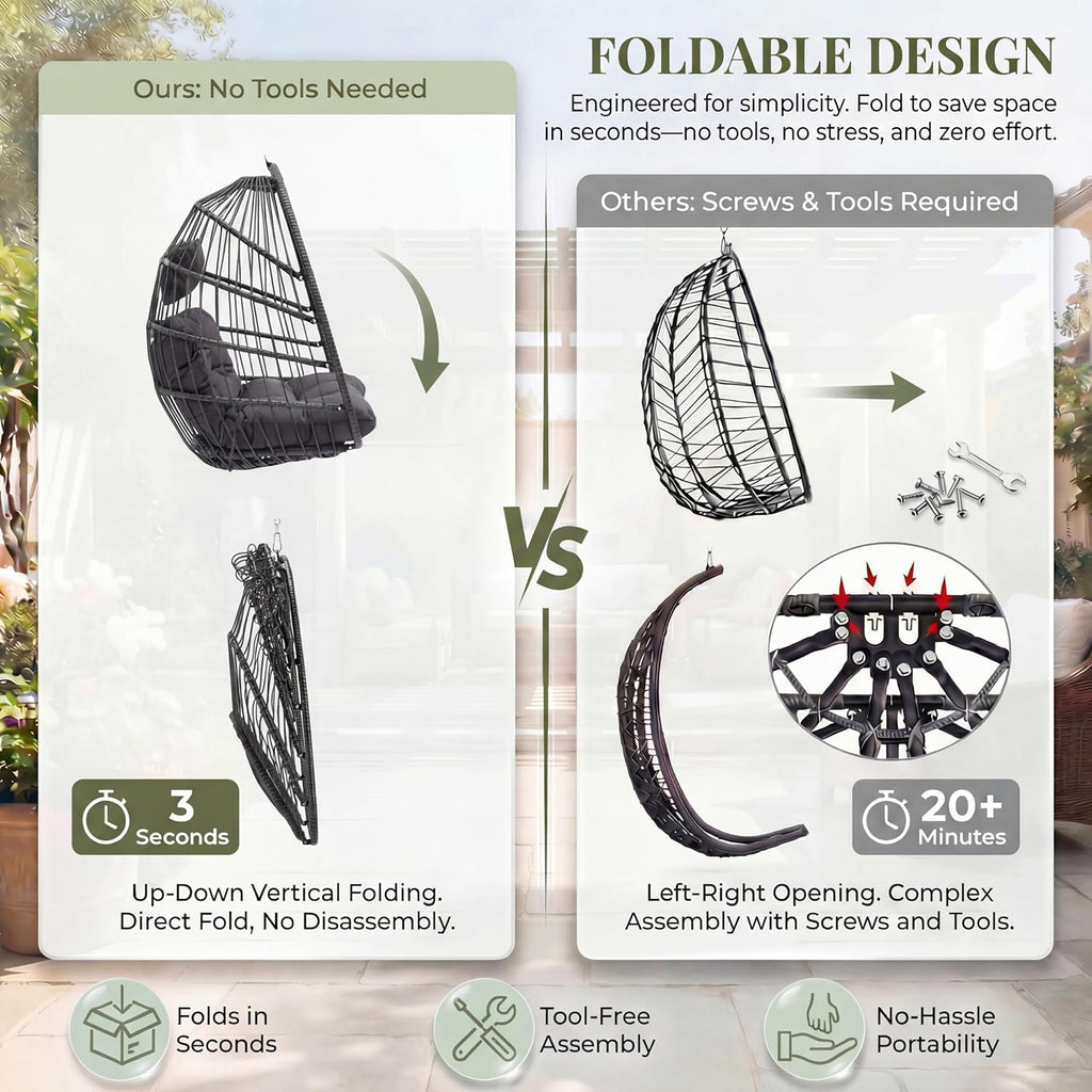 RADIATA Outdoor Hanging Egg Chair with Stand, Foldable Egg Swing Chair
