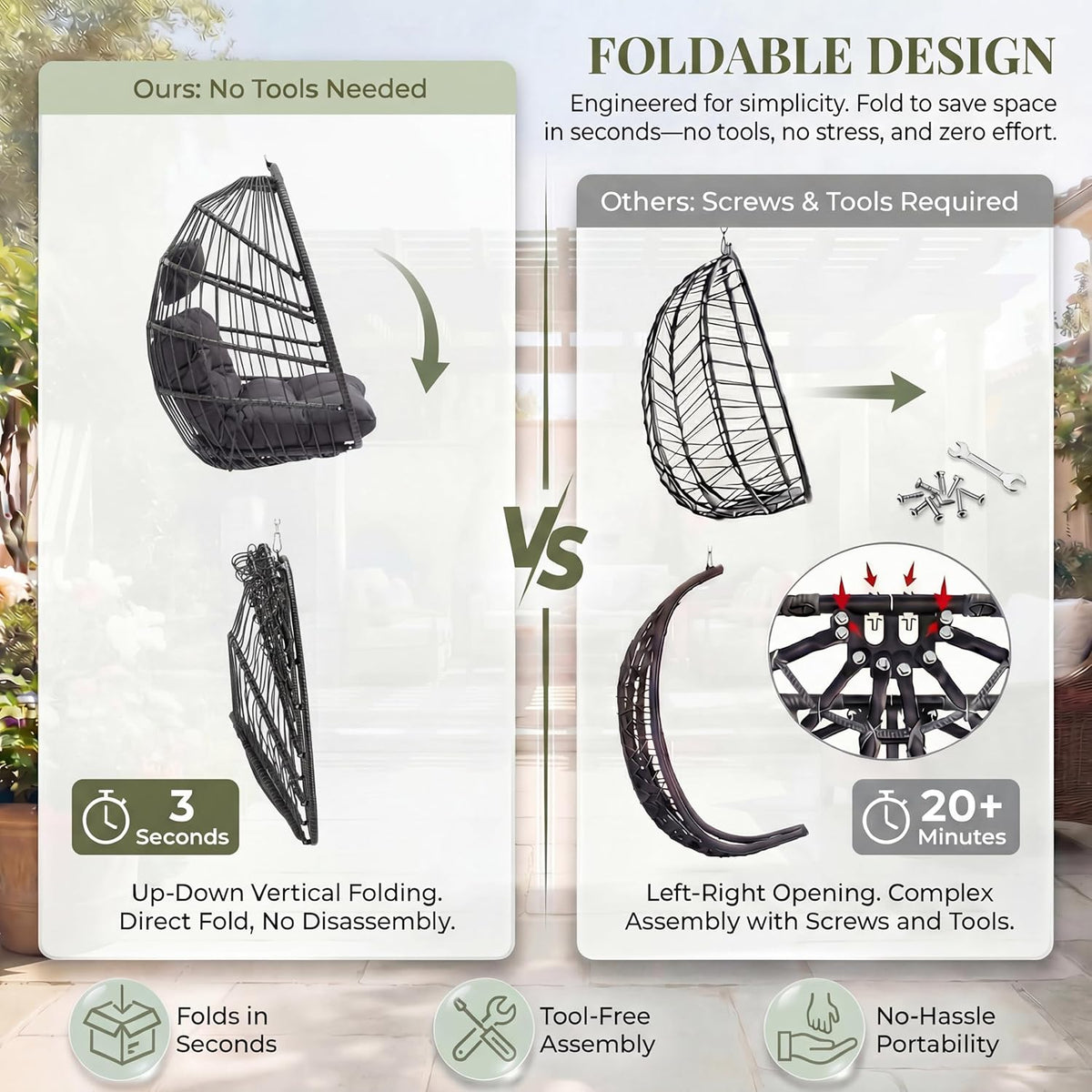 RADIATA Outdoor Hanging Egg Chair with Stand, Foldable Egg Swing Chair