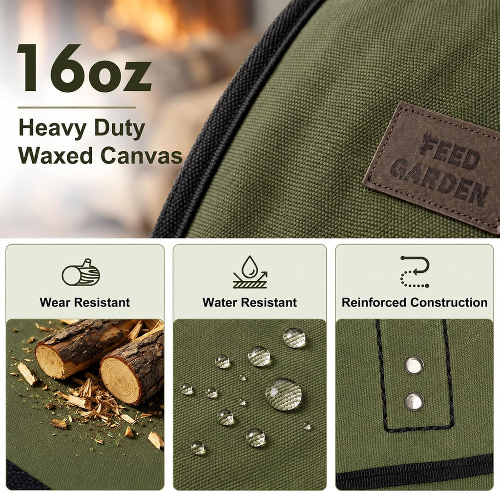 FEED GARDEN Extra Large Firewood Carrier, Waxed Canvas Log Carrier, Green
