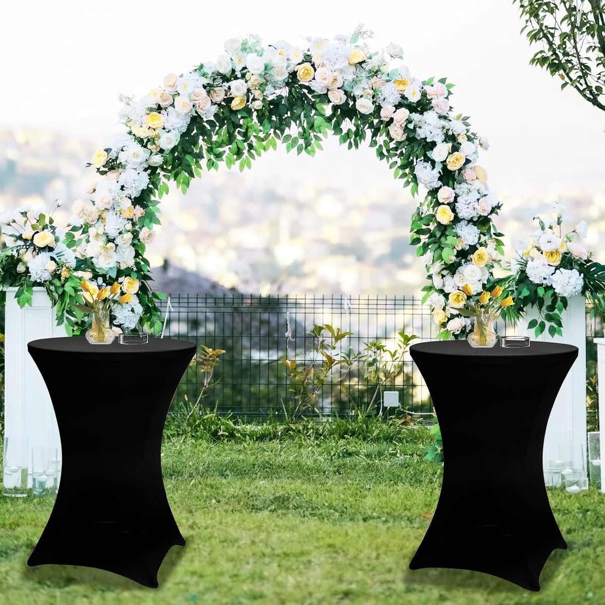 2 Pack 32in Round Folding Cocktail Tables with Black Covers