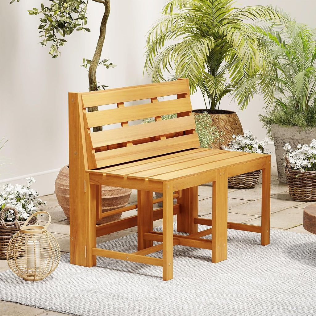 HAPPYGRILL 3-in-1 Acacia Wood Outdoor Dining Table Bench Set