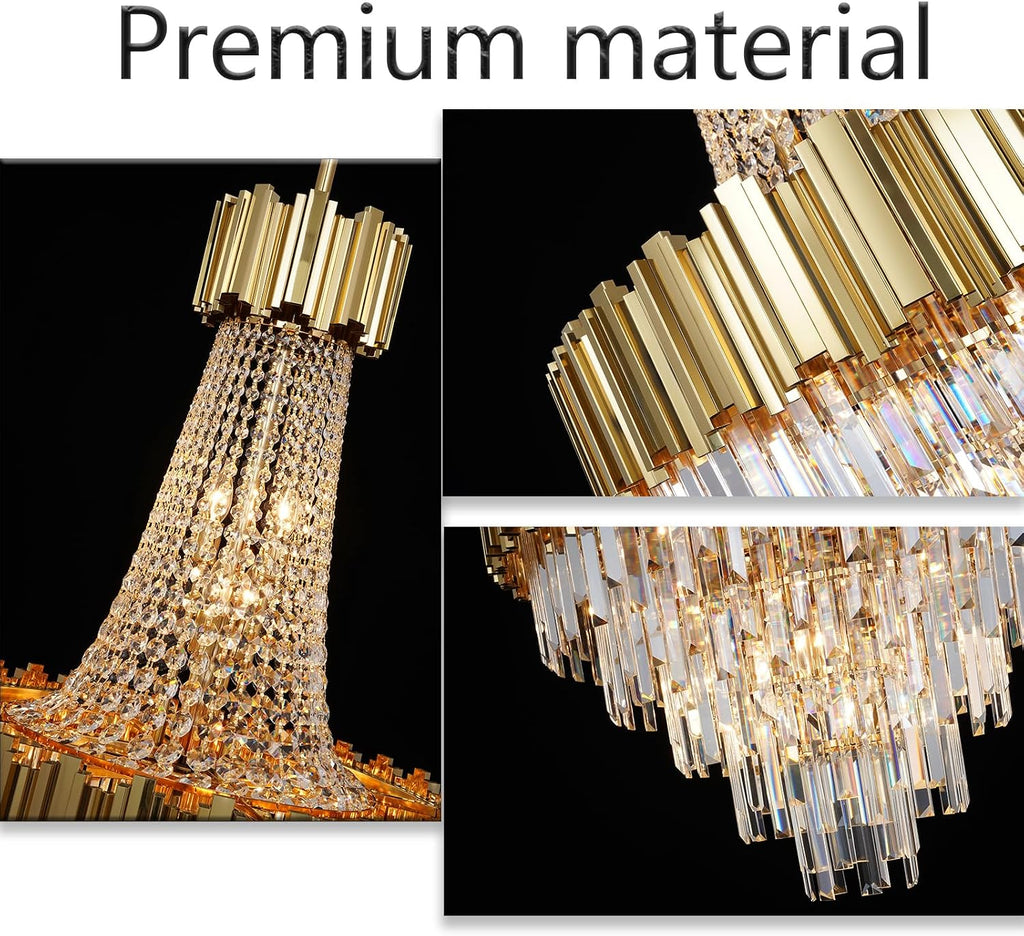 Modern Gold Crystal Chandelier Luxury for High Ceiling Foyer 5-Tier H44"