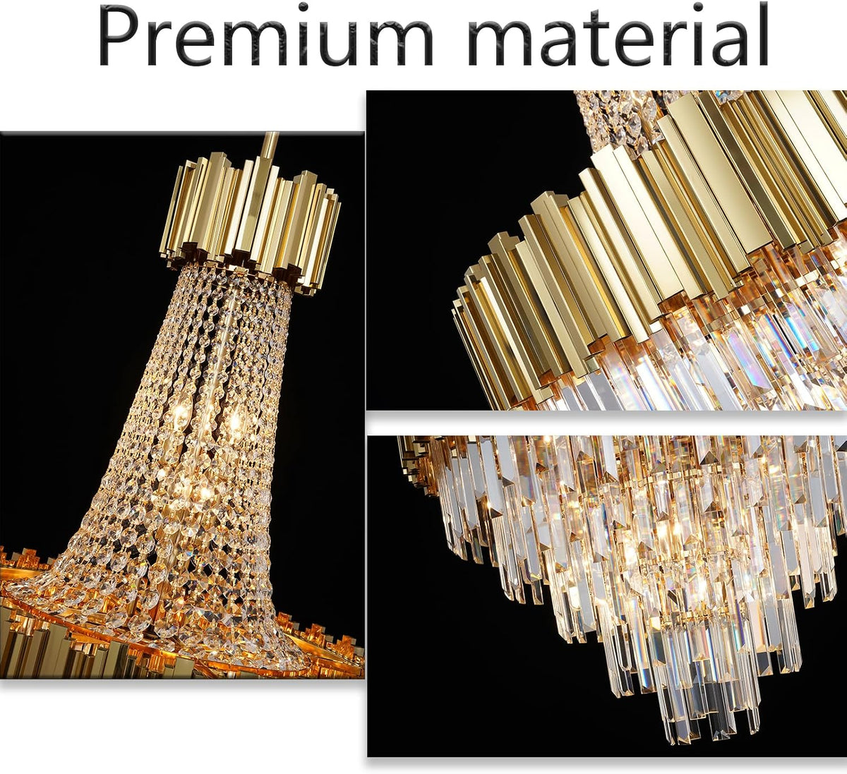 Modern Gold Crystal Chandelier Luxury for High Ceiling Foyer 5-Tier H44"