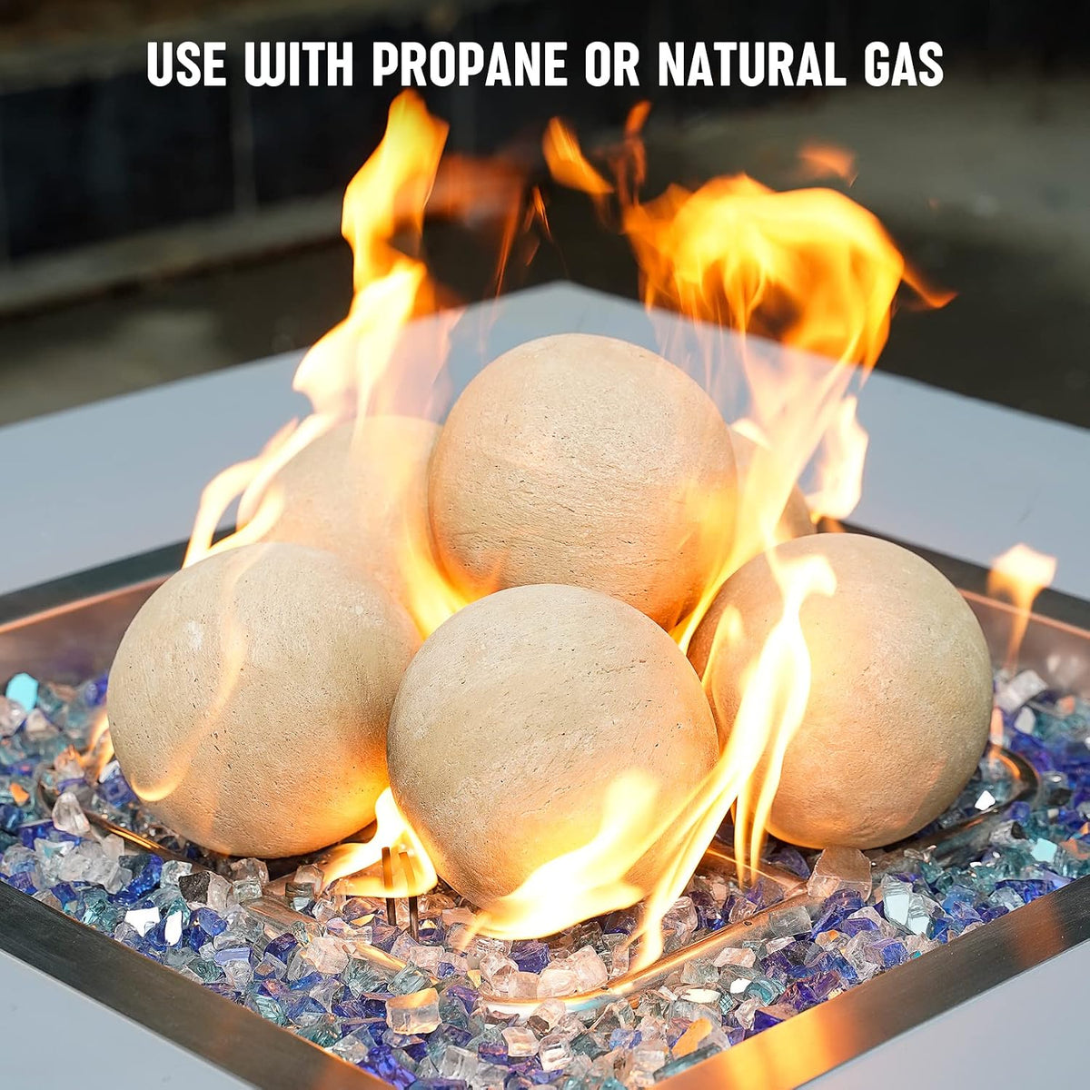 Stanbroil 5 Inch Ceramic Fireplace Balls, Set of 6, Beige