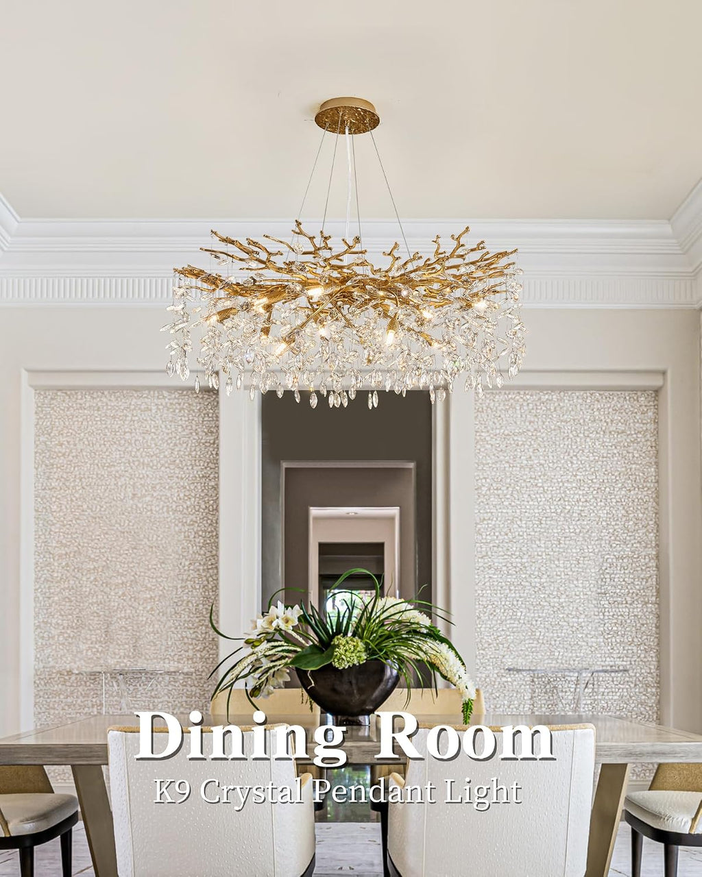 Modern Tree Branch Crystal Chandelier Luxury Gold Crystal Pendant Lighting 40" Contemporary 14-Light Chandeliers for Dining Room Kitchen Bedroom Living Room